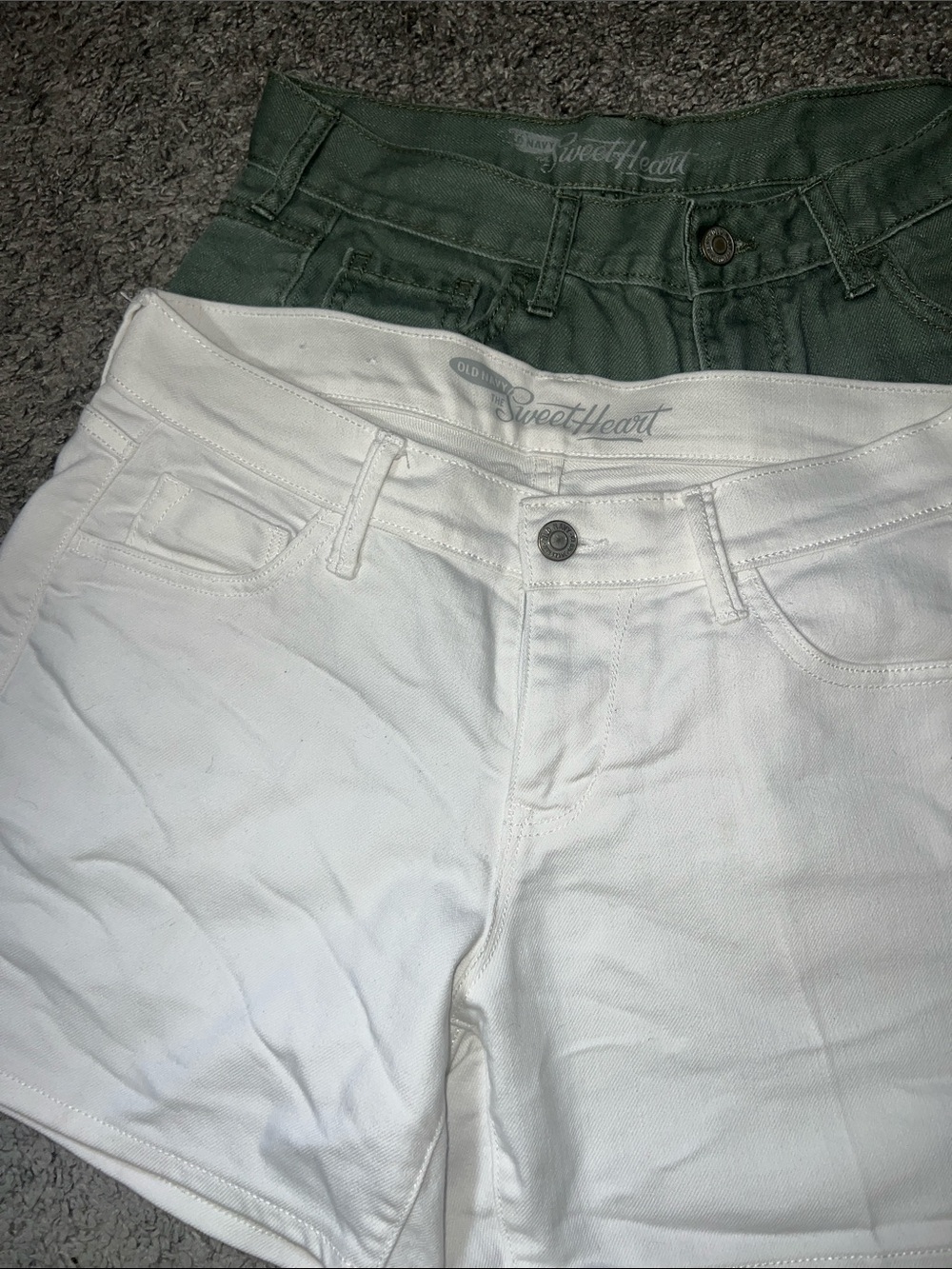 Old Navy White and Forest Green Denim Shorts Duo